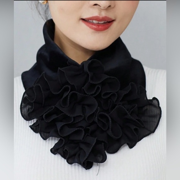 New Elegant Black Ruffled Statement Scarf
